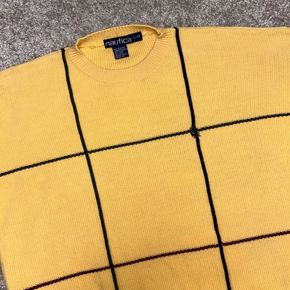 Vintage‎ Nautica Crewneck Sweater Men Size Large Preppy Yellow 90s Cotton